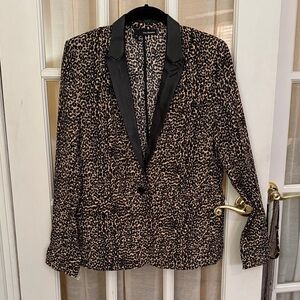 The Kooples Leopard Print Blazer with Black Genuine Leather Lapel - M